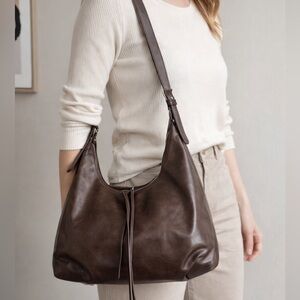 Chocolate Brown Faux Leather Shoulder Bag – Adjustable Strap, Slouchy Style